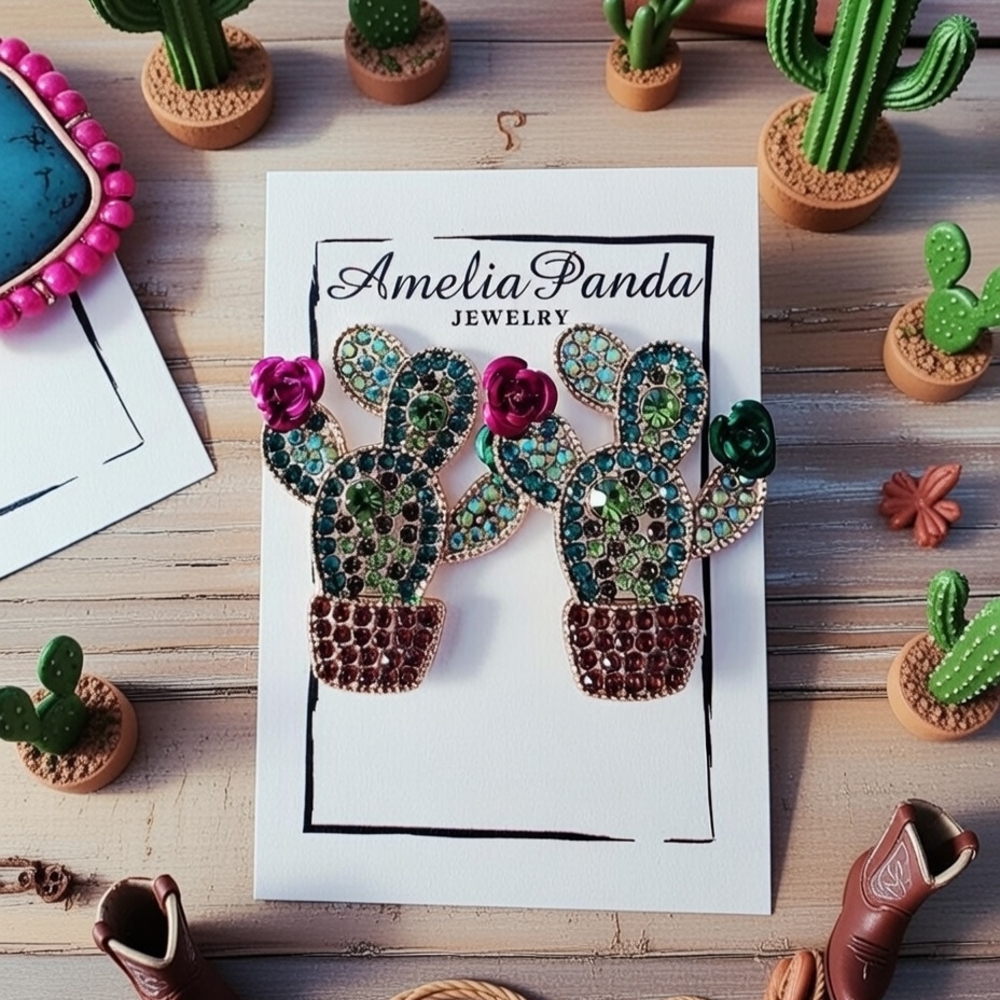 🌵Cactus Earrings with Green and Pink Accents🌵